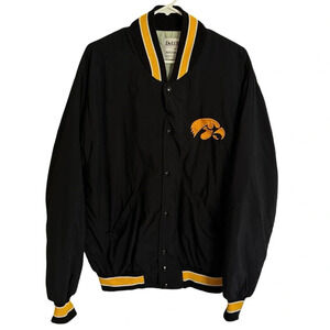 Vintage 80s DeLong Mens XL Iowa Hawkeyes Embroidered Jacket Quilted Snap Black